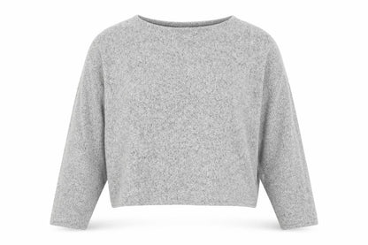 Front view of H&M women’s grey polyester pullover sweatshirt, size M, pullover