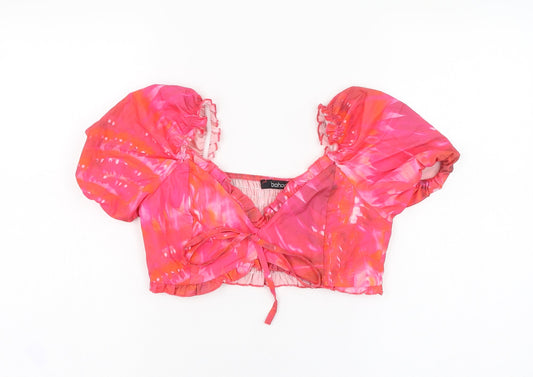 Boohoo Womens Pink  Polyester Cropped Blouse Size 6 V-Neck