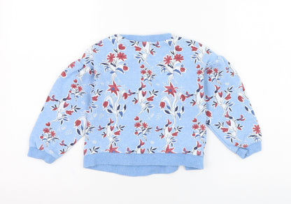 Tutto Piccolo Girls Blue Floral Cotton Pullover Sweatshirt Size 5 Years  Pullover