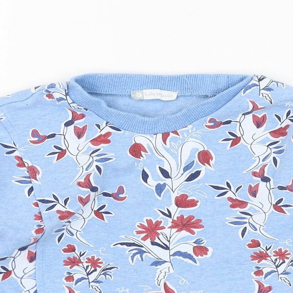 Tutto Piccolo Girls Blue Floral Cotton Pullover Sweatshirt Size 5 Years  Pullover