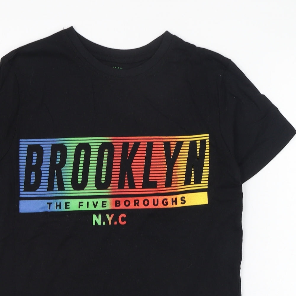 Primark Boys Black  Cotton Basic T-Shirt Size 8-9 Years Round Neck Pullover - Brooklyn