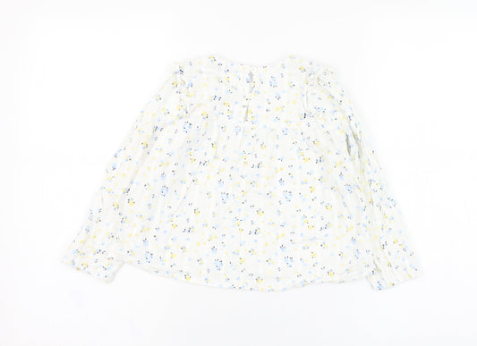 Primark Girls Ivory Floral Cotton Tunic Blouse Size 6-7 Years Round Neck Pullover