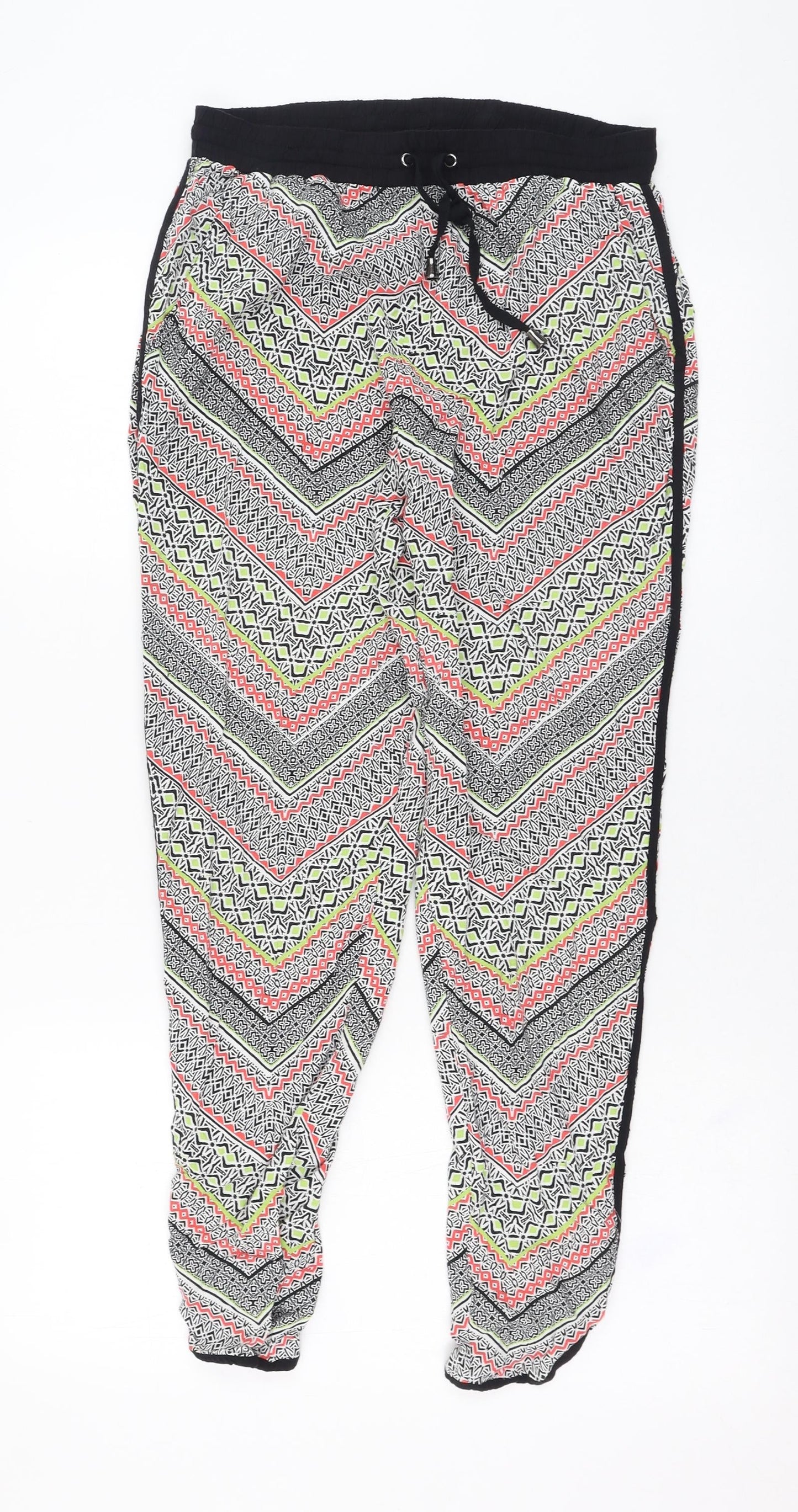 New Look Womens Black Geometric Viscose Jogger Trousers Size 10 L26 in Regular