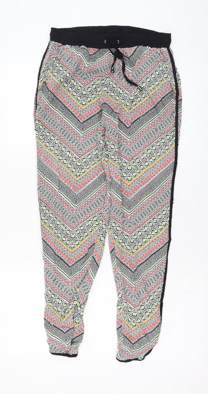 New Look Womens Black Geometric Viscose Jogger Trousers Size 10 L26 in Regular