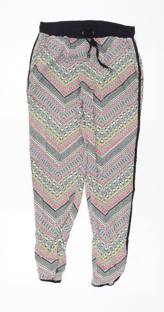 New Look Womens Black Geometric Viscose Jogger Trousers Size 10 L26 in Regular