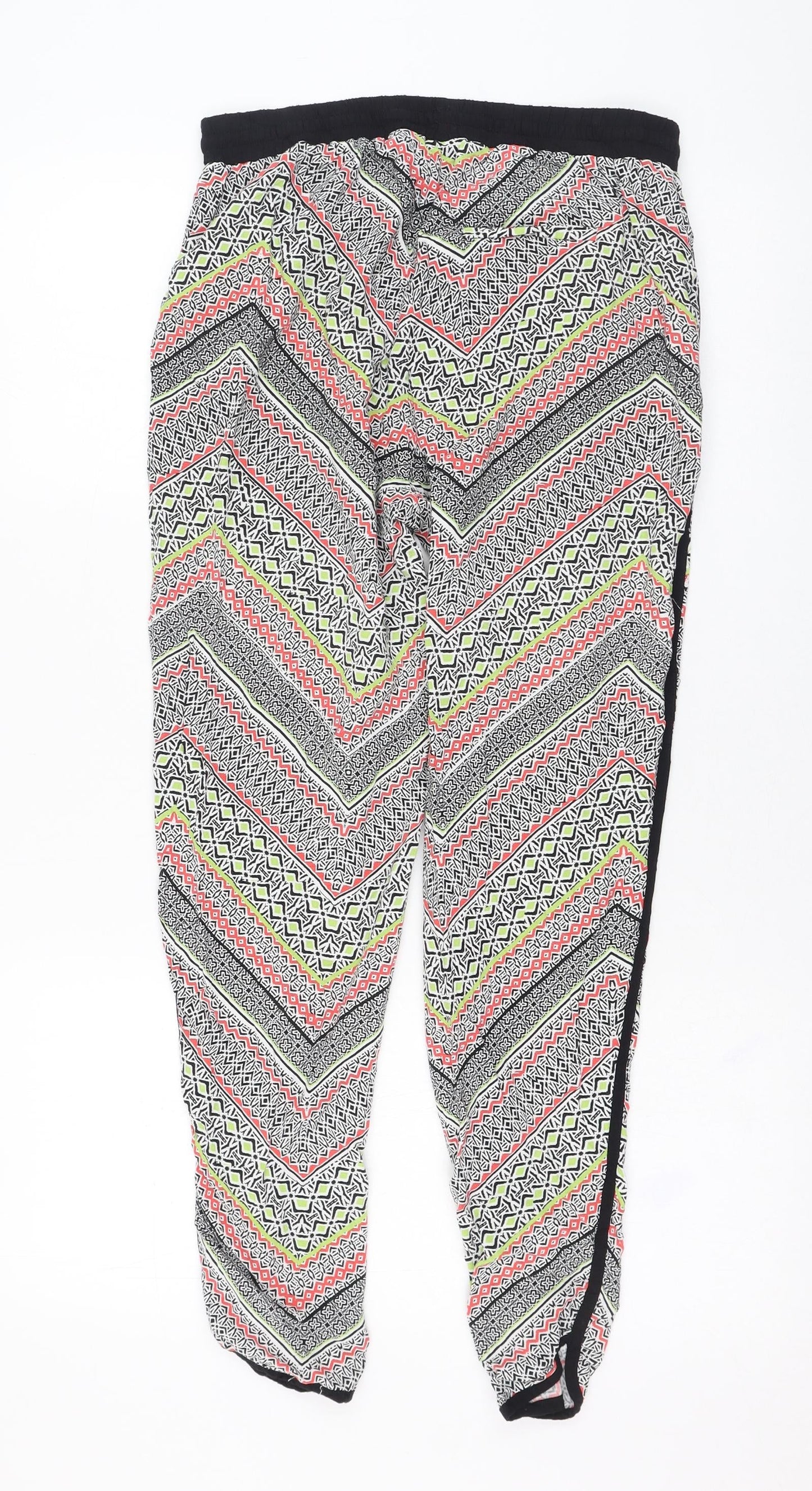 New Look Womens Black Geometric Viscose Jogger Trousers Size 10 L26 in Regular