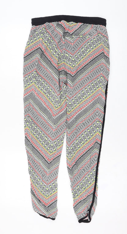 New Look Womens Black Geometric Viscose Jogger Trousers Size 10 L26 in Regular