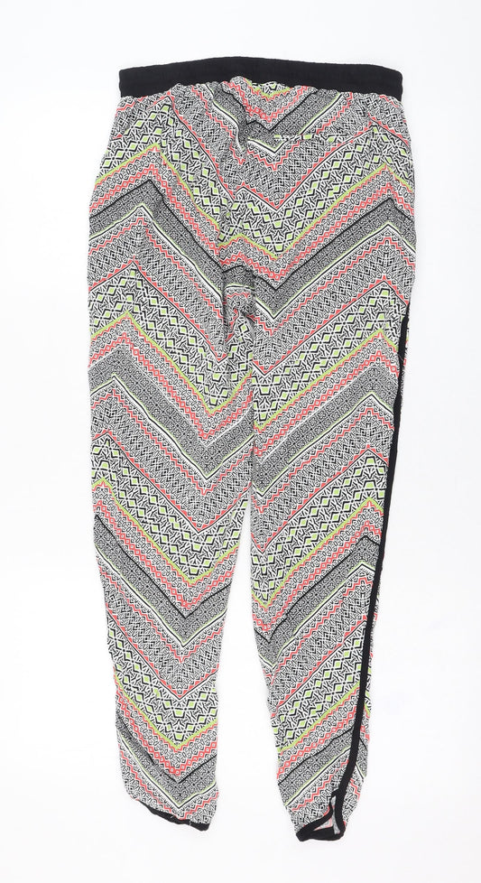 New Look Womens Black Geometric Viscose Jogger Trousers Size 10 L26 in Regular