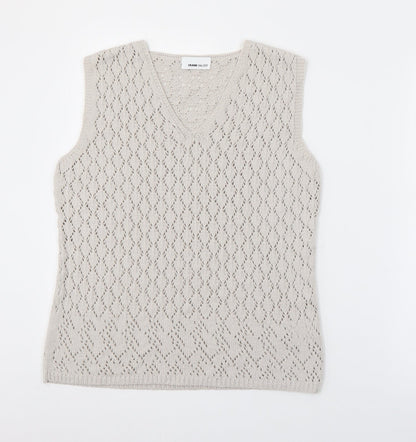 FRANK WALDER Womens Grey V-Neck  Polyacrylate Fibre Pullover Jumper Size S