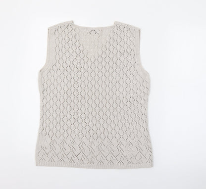 FRANK WALDER Womens Grey V-Neck  Polyacrylate Fibre Pullover Jumper Size S