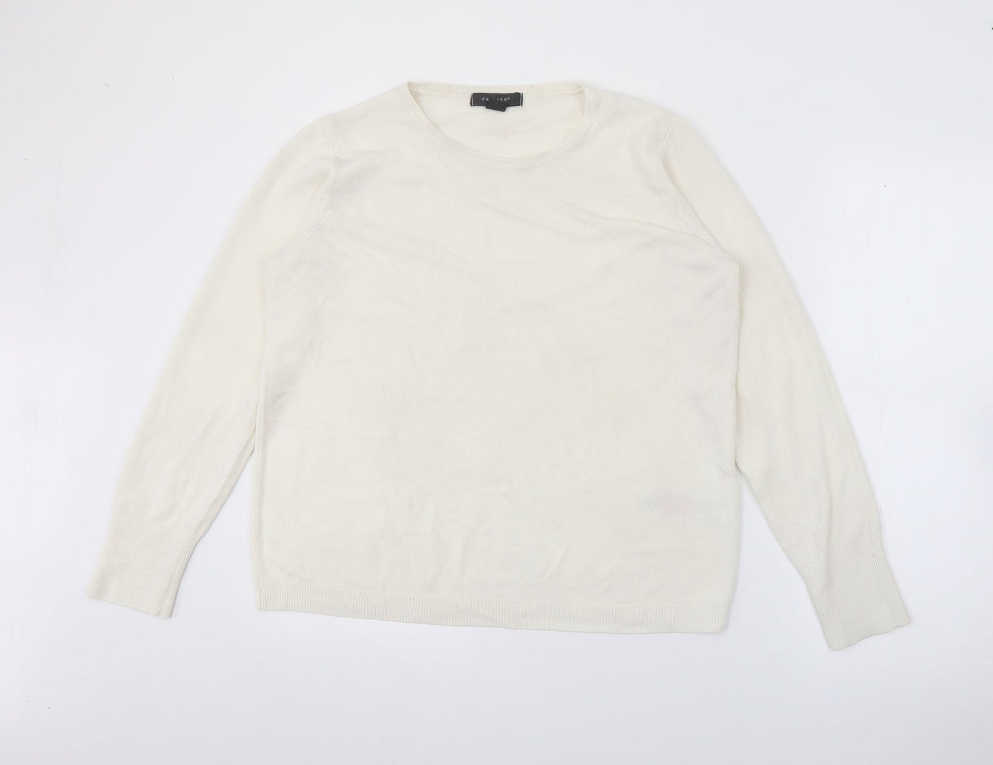 Primark Womens White Crew Neck  Acrylic Pullover Jumper Size L