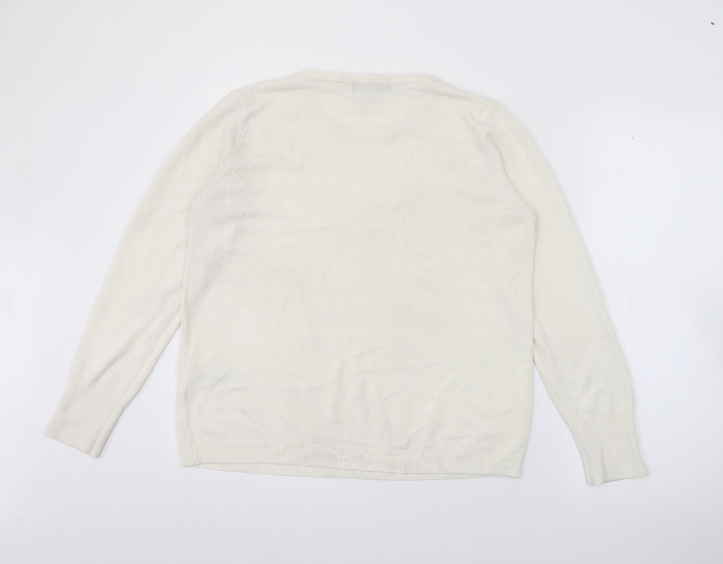 Primark Womens White Crew Neck  Acrylic Pullover Jumper Size L