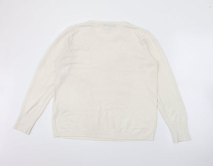 Primark Womens White Crew Neck  Acrylic Pullover Jumper Size L