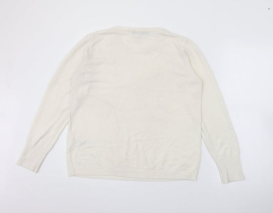 Primark Womens White Crew Neck  Acrylic Pullover Jumper Size L