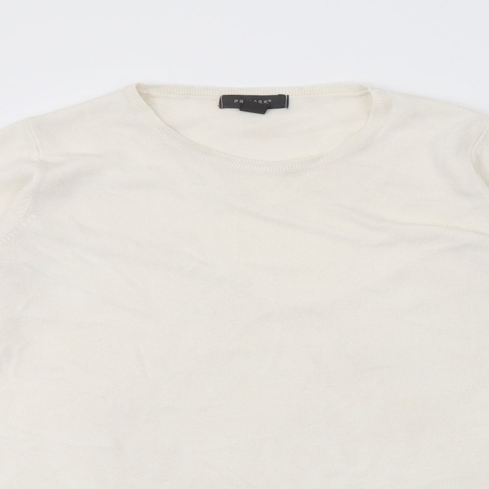 Primark Womens White Crew Neck  Acrylic Pullover Jumper Size L