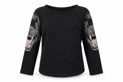 Front view of H&M women’s black cotton pullover sweatshirt, size S