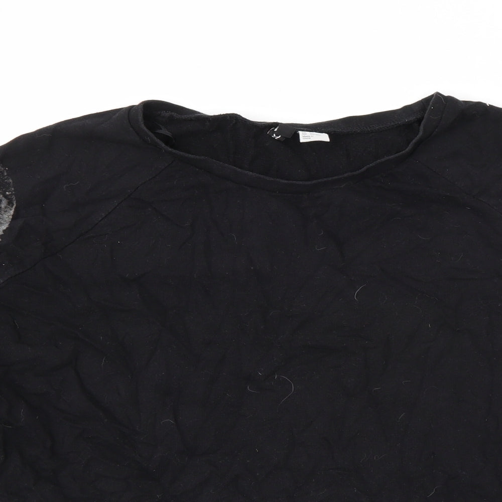 H&M Womens Black  Cotton Pullover Sweatshirt Size S