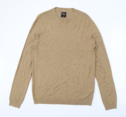 Burton Mens Beige Crew Neck  Acrylic Pullover Jumper Size M