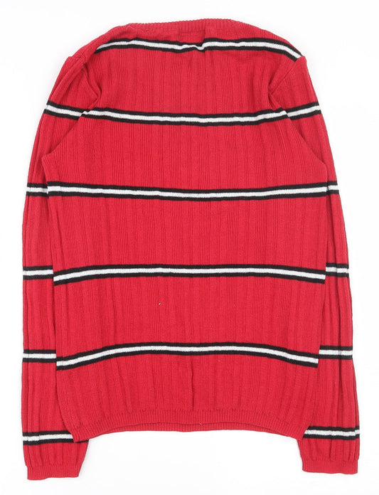 Primark Womens Red Crew Neck Striped Polyester Pullover Jumper Size 12