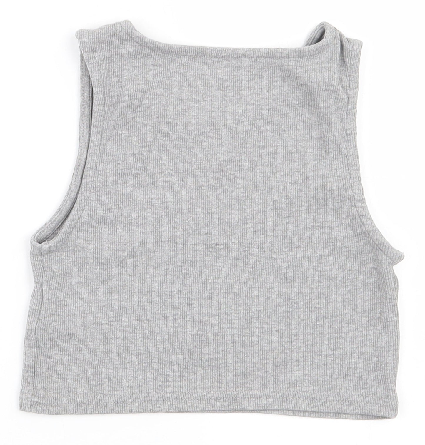 Primark Girls Grey  Cotton Cropped Tank Size 9-10 Years Round Neck Pullover