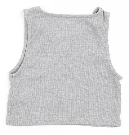 Primark Girls Grey  Cotton Cropped Tank Size 9-10 Years Round Neck Pullover