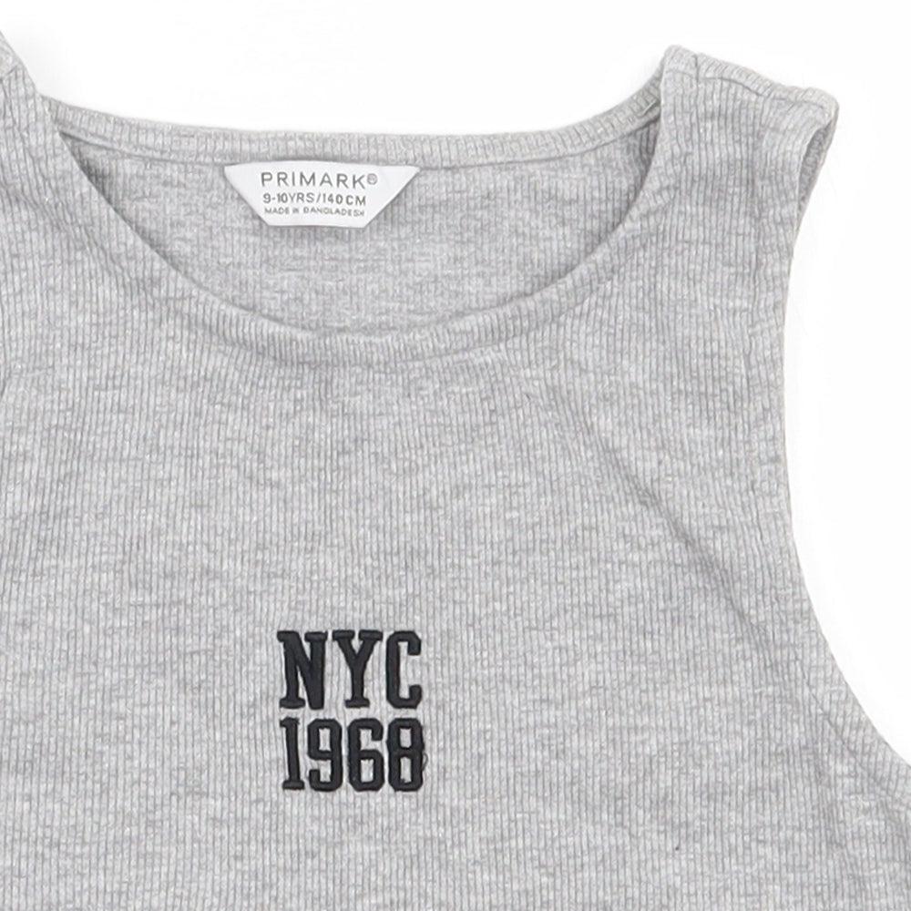 Primark Girls Grey  Cotton Cropped Tank Size 9-10 Years Round Neck Pullover