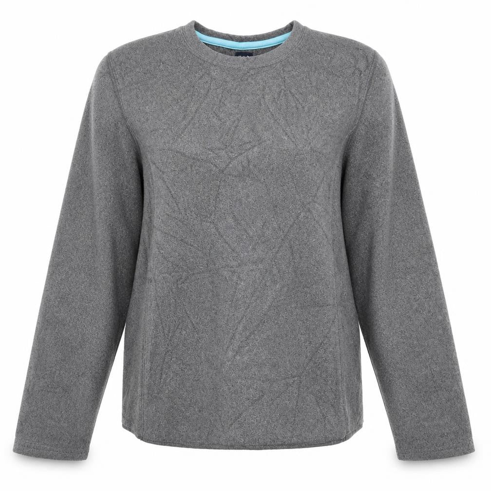 Front view of Gap women’s grey polyester pullover sweatshirt, size L, pullover