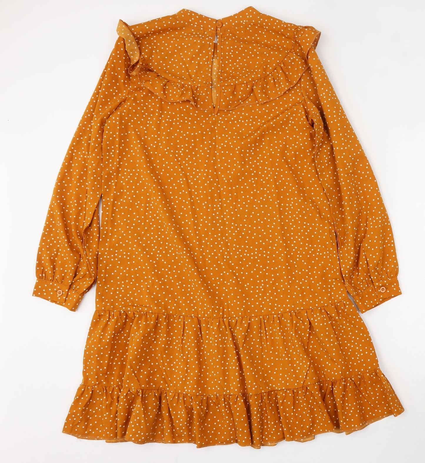 SheIn Womens Orange Polka Dot Polyester Trapeze & Swing  Size M  Round Neck Hook & Eye