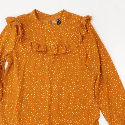 SheIn Womens Orange Polka Dot Polyester Trapeze & Swing  Size M  Round Neck Hook & Eye