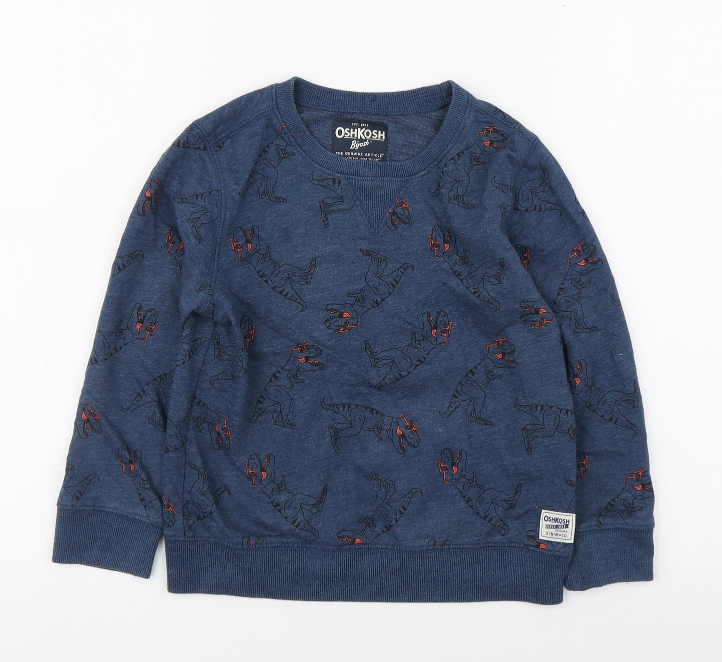OshKosh B’gosh Boys Blue Geometric Cotton Pullover Sweatshirt Size 7 Years   - Dinosaur