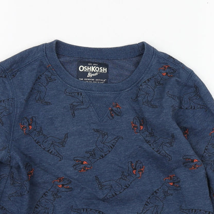 OshKosh B’gosh Boys Blue Geometric Cotton Pullover Sweatshirt Size 7 Years   - Dinosaur