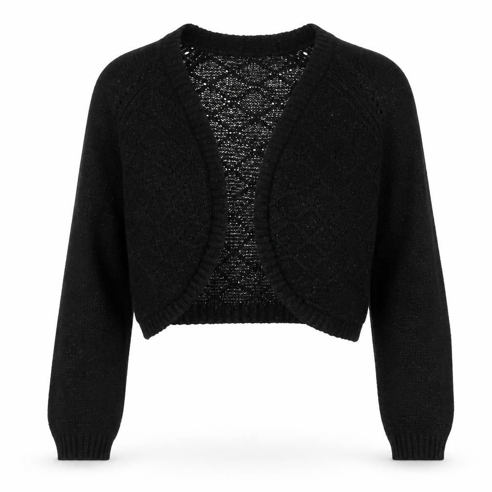 Front view of Tu women’s black v-neck acrylic cardigan jumper, size UK 12