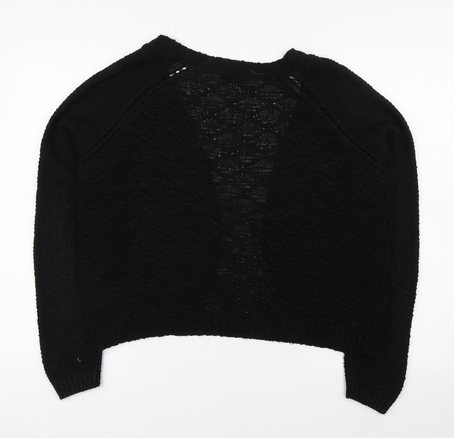 TU Womens Black V-Neck  Acrylic Cardigan Jumper Size 12