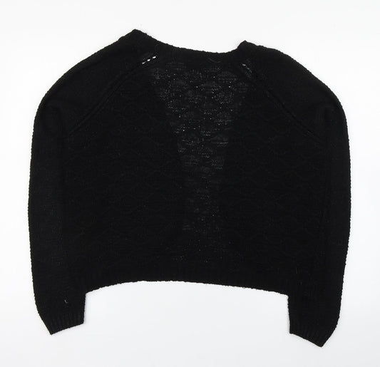 TU Womens Black V-Neck  Acrylic Cardigan Jumper Size 12