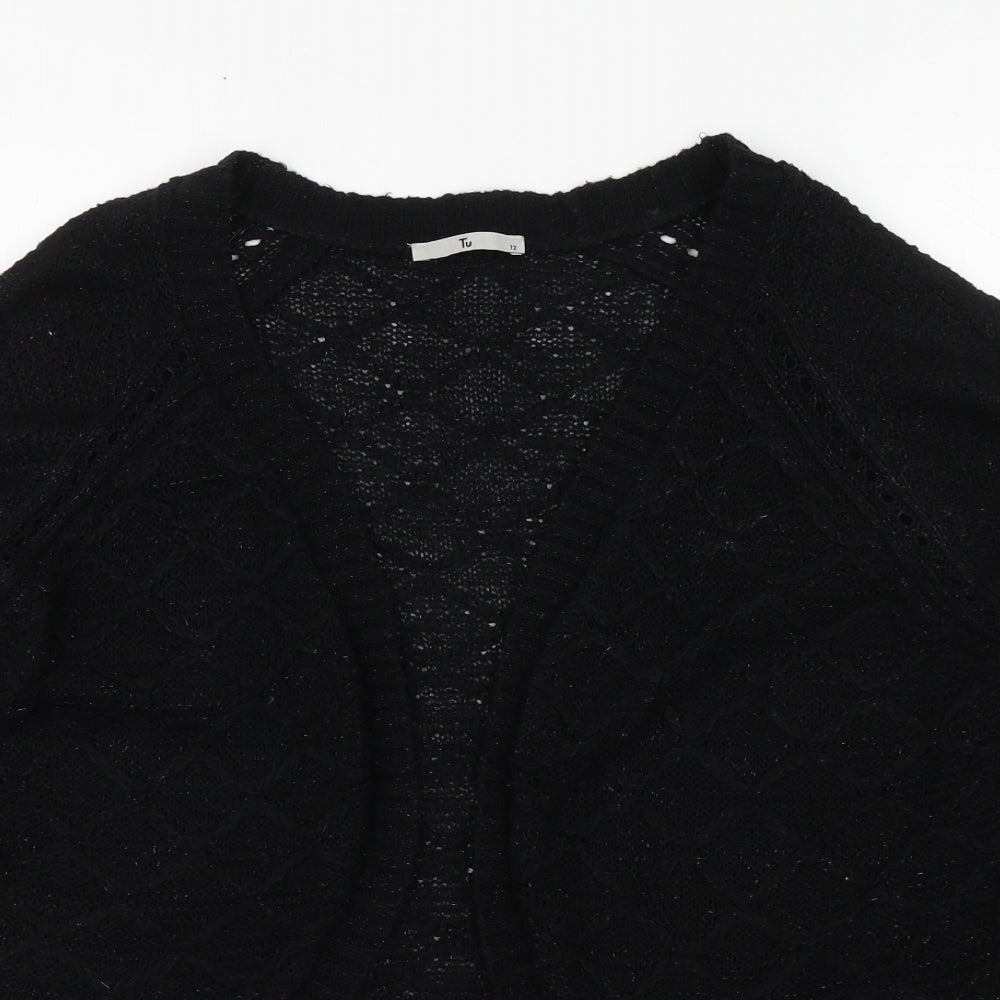 TU Womens Black V-Neck  Acrylic Cardigan Jumper Size 12