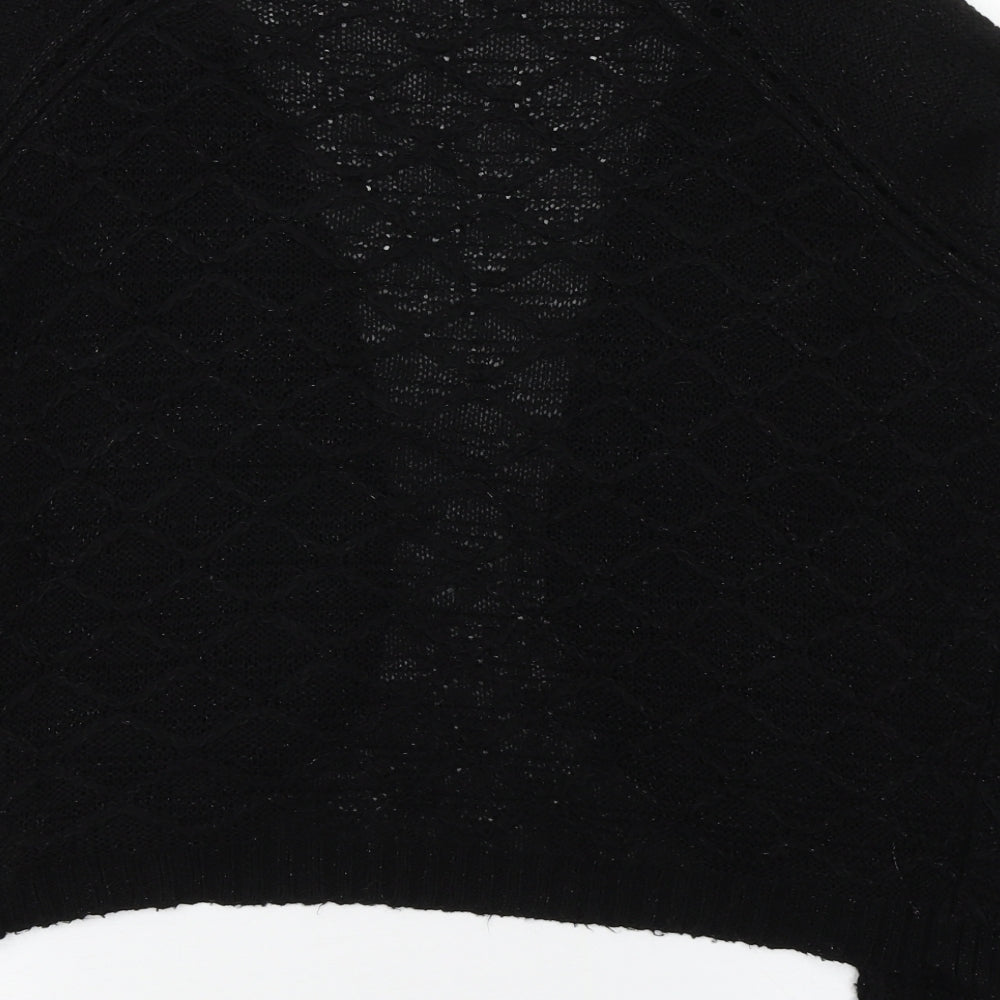 TU Womens Black V-Neck  Acrylic Cardigan Jumper Size 12
