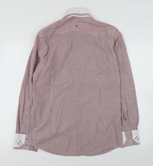 Remus Uomo Mens Red Striped Polyester  Dress Shirt Size M Collared Button