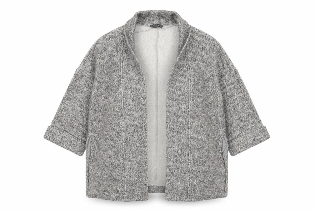 Front view of Primark women’s grey v-neck cotton cardigan jumper, size M