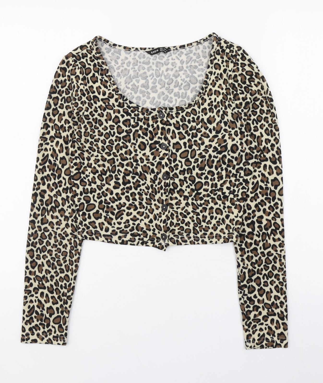 SheIn Womens Brown Animal Print Polyester Basic T-Shirt Size S Scoop Neck