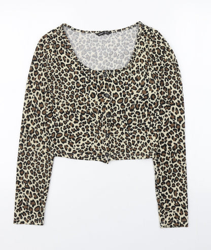 SheIn Womens Brown Animal Print Polyester Basic T-Shirt Size S Scoop Neck