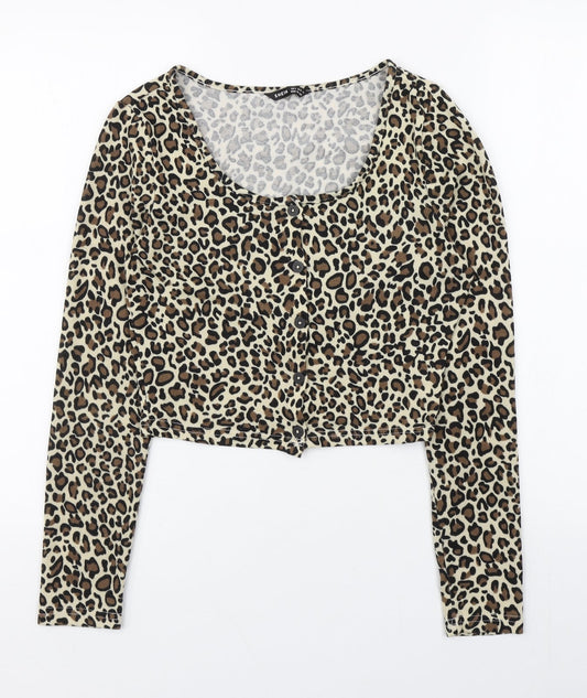 SheIn Womens Brown Animal Print Polyester Basic T-Shirt Size S Scoop Neck