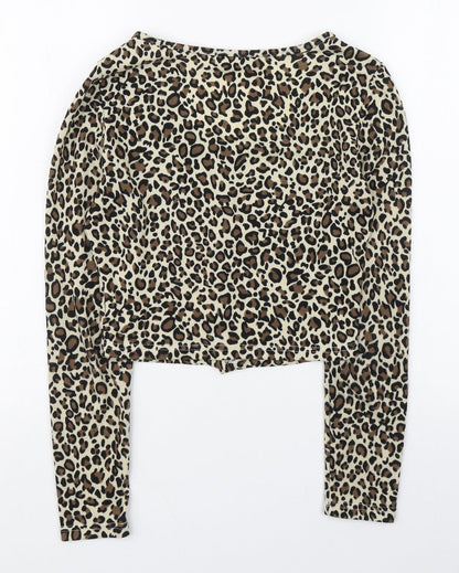 SheIn Womens Brown Animal Print Polyester Basic T-Shirt Size S Scoop Neck