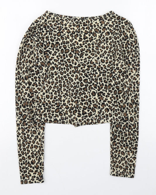 SheIn Womens Brown Animal Print Polyester Basic T-Shirt Size S Scoop Neck