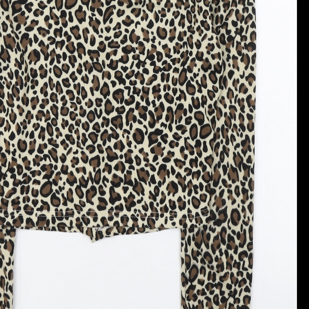 SheIn Womens Brown Animal Print Polyester Basic T-Shirt Size S Scoop Neck