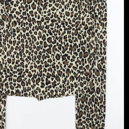 SheIn Womens Brown Animal Print Polyester Basic T-Shirt Size S Scoop Neck