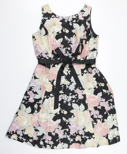 Kaliko Womens Multicoloured Floral Polyester Skater Dress  Size 6  Scoop Neck Zip