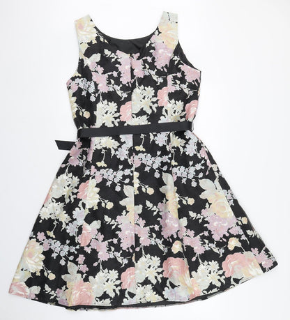 Kaliko Womens Multicoloured Floral Polyester Skater Dress  Size 6  Scoop Neck Zip