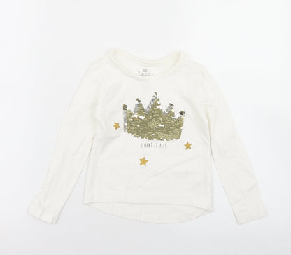 Dunnes Stores Girls Ivory  Cotton Basic T-Shirt Size 3 Years Crew Neck  - Queen