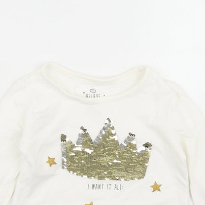 Dunnes Stores Girls Ivory  Cotton Basic T-Shirt Size 3 Years Crew Neck  - Queen