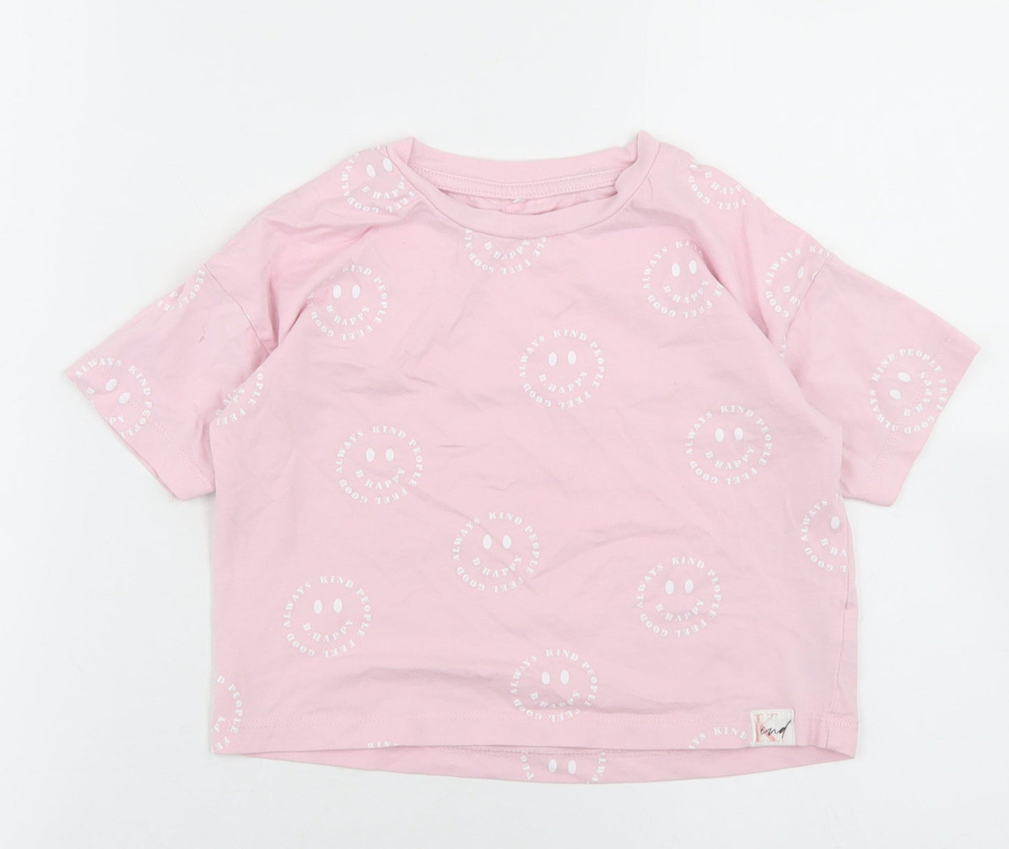 George Girls Pink Geometric Cotton Cropped T-Shirt Size 5-6 Years Crew Neck  - Smiley Face
